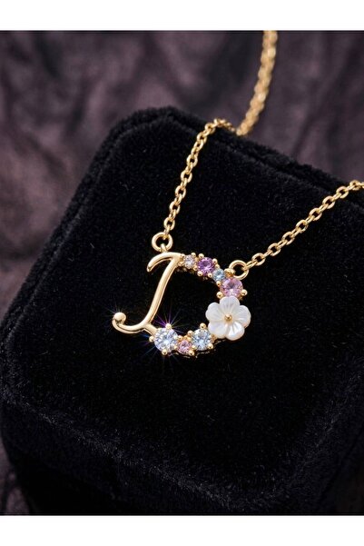 SEM STORE 316L Steel Gold Color Letter D Zircon Stone Flower Detail Necklace