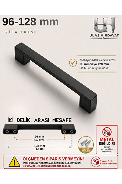 Ulaş Hırdavat Köprü Modern Lüks Mobilya Dolap Çekmece Kulpları 96-128 mm Siyah