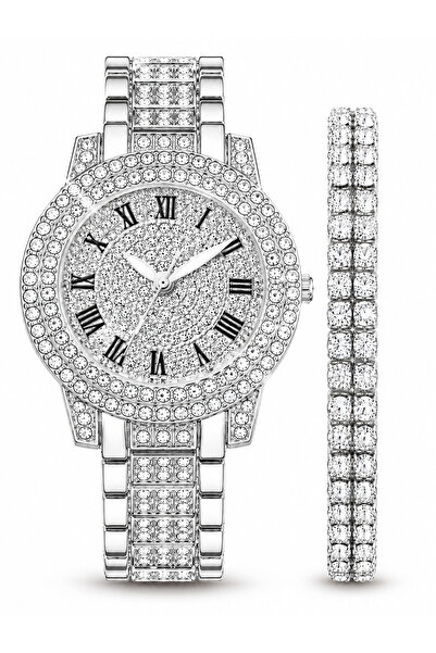 Geneva Elegant Women's Watch Set with Crystal Bracelet – Gold Silver Rose Gold