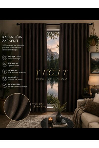 Karasi ستارة Yiğit بلون القهوة إكسترافور برباط (تقليم) ستارة خلفية
