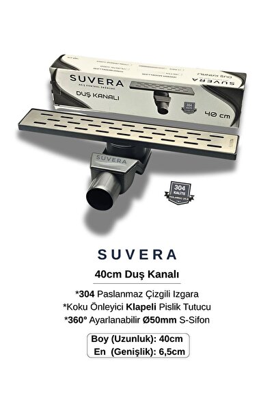 Suvera 40cm Paslanmaz Izgaralı Koku Önleyici Klapeli Duş Kanalı Takımı – Ø50 ...
