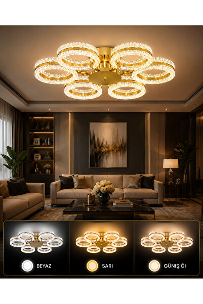 Marsel Lighting ALYA 6LI GOLD PLAFONYER AVİZE SALON OTURMA ODASI AVİZE 3 RENK...