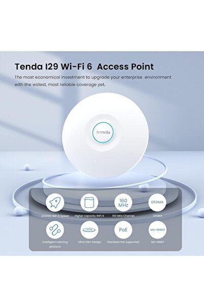 Tenda نقطة وصول Tenda WiFi 6 AX3000 ثنائية النطاق جيجابت طويلة المدى مثبتة في السقف (I29) | تغطية 5400 قدم مربع