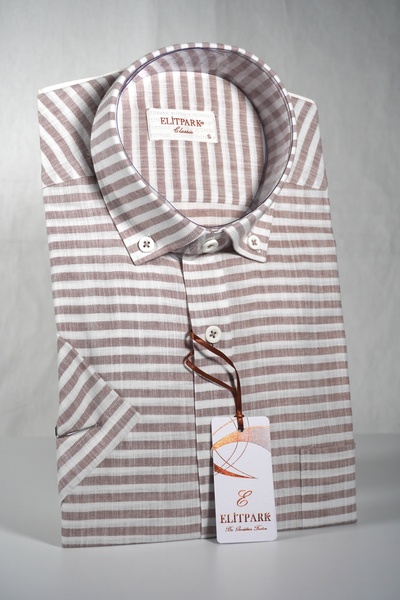 elitpark Side Striped Brown Cotton Men's Shirt