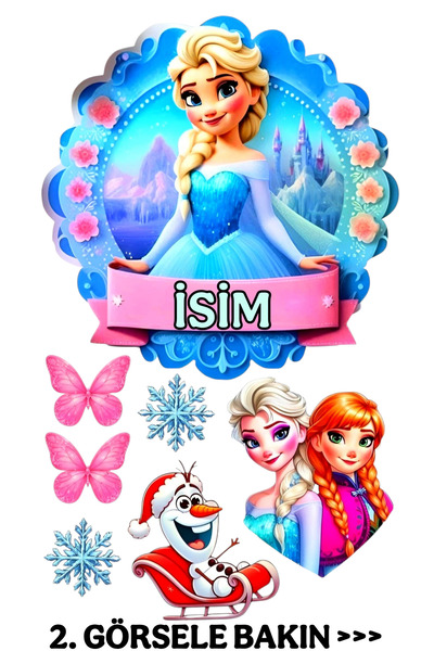 telaşe memuru İSİMLİ - ELSA Yenilebilir Pasta Süsü - Elsa Pasta Resmi Yenileb...