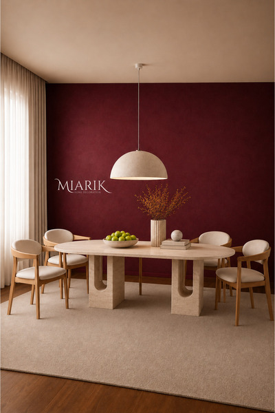 MIARIK DESIGN U K Ayak Traverten Mermer Yemek Masası