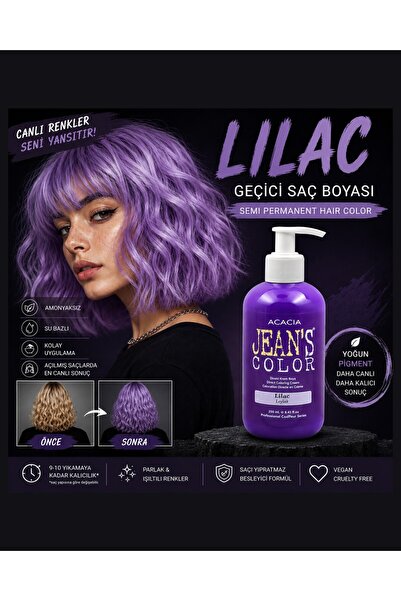 jeans color Amonyaksız Renkli Saç Boyası Leylak 250 Ml. Kokusuz Su Bazlı Lıla...