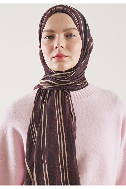Freshscarfs Strıped Desen Rami Şal Bordo
