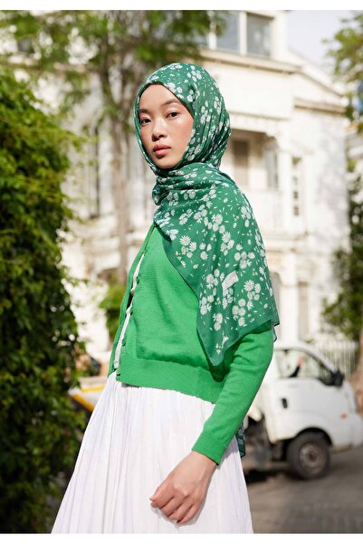 Freshscarfs Papatya Desen Rami Şal Yeşil