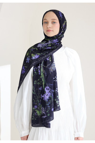 Freshscarfs Garden Joy Floş Viskon Şal Lacivert