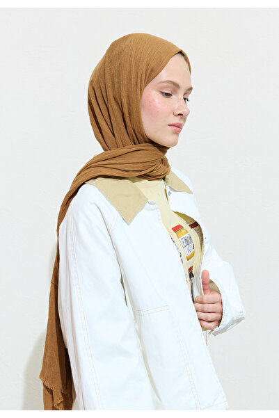 Freshscarfs Pamuklu Keten Şal Brown Sugar Boba Tea