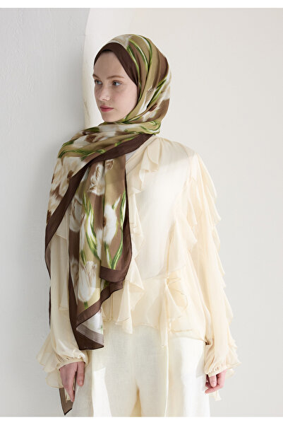 Freshscarfs Irıs Garden Floş Viskon Şal Kahve