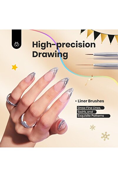 Arabest 6-Piece Nail Art Brush Set, Gel Polish Design Pens with Dotting & Fre...