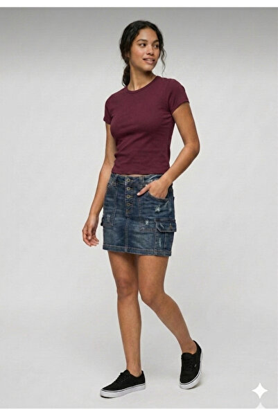 FASİON Women's Crop T-Shirt Crew Neck Cotton