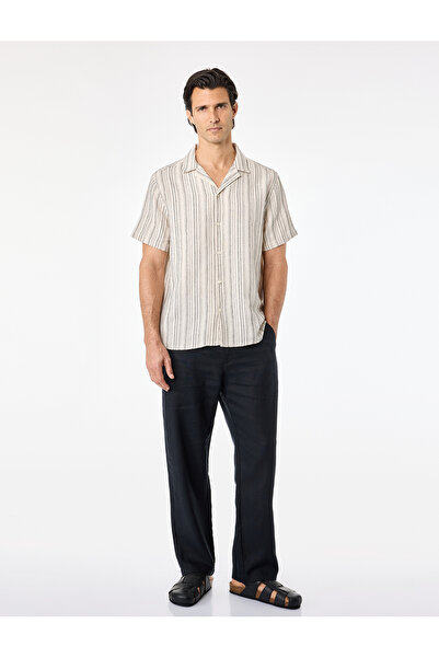 Koton Turn-Down Collar Regular Fit Short Sleeve Cotton Striped Shirt