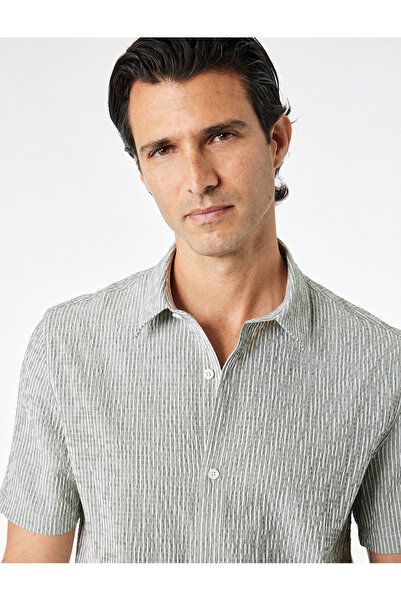 Koton Regular Fit Short Sleeve Striped Turn-Down Collar Shirt