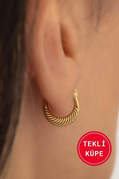 Bayar Gold 14 Ayar Altın Mini Midye Halka Tekli Küpe