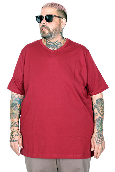 ModeXL Moda XL Plus Size Unisex T-shirt V-izrez Sa likrom 20150 Burgundi