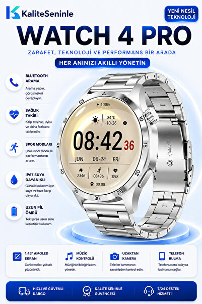 KALİTESENİNLE Watch GT4 Klasik Erkek 46mm Gümüş Akıllı Saat Bluetooth Sesli G...
