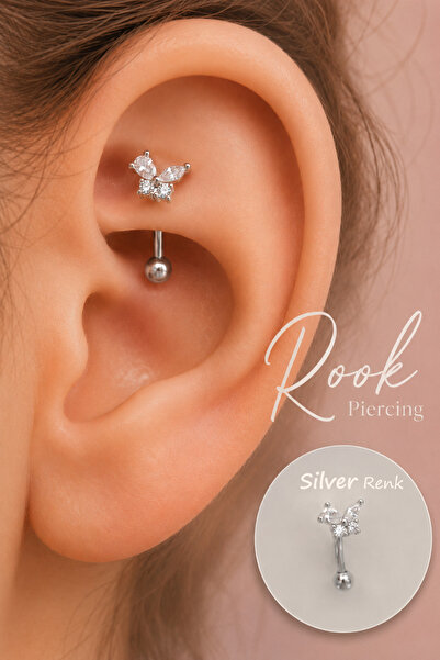 Sacce Scarves&Accessories Taşlı Kelebekli Çelik Rook Piercing Daith Helix Kaş...