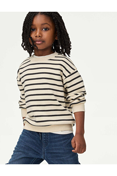 Marks & Spencer Pamuk Karışımlı Çizgili Sweatshirt (2-8 Yaş)