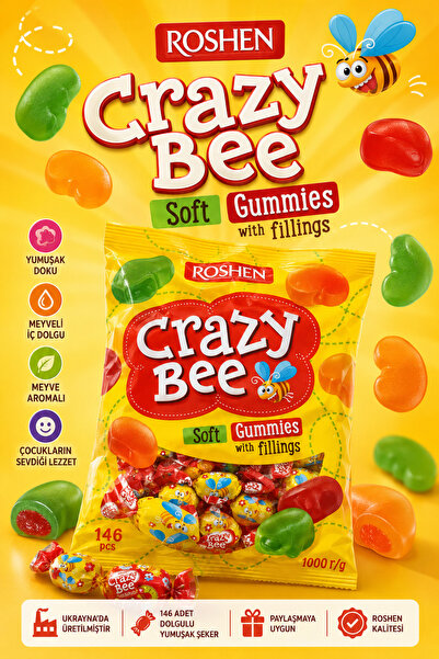 Roshen Crazy Bee Meyve Aromalı Yumuşak Şekerleme 1 Kg – Karışık Meyveli Şeker...