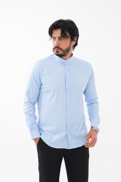 GustmanModa ORTA MAVİ HAKİM YAKA GÖMLEK