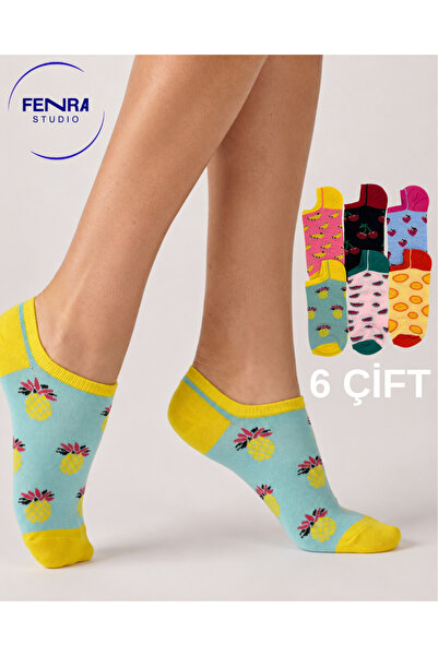 FENRA STUDIO Pack of 6 Women's Fruit Patterned Summer Cotton Combed Cotton Bo...