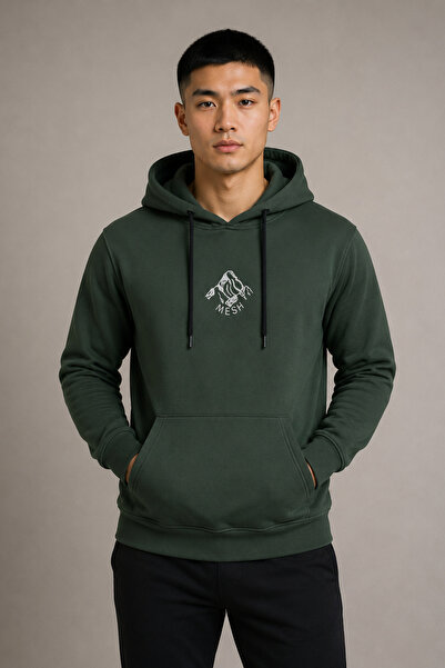 Mesh Company Men's Hooded Khaki Sweatshirt Relaxed Fit Cotton Soft Winter Pri...