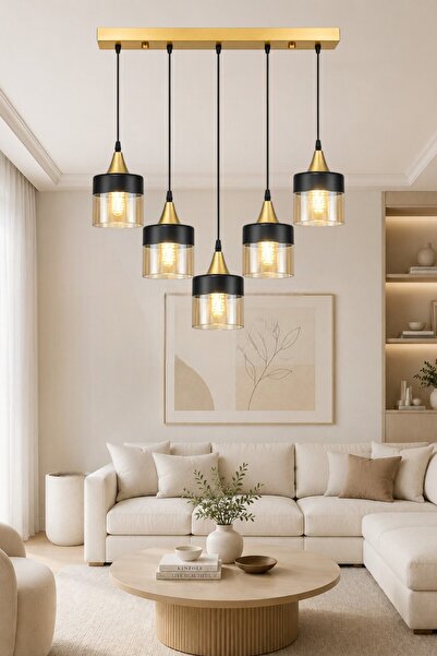 ESSLİGHT Nice 5’li Eskitme Bal Camlı Modern Salon Mutfak Yatak Odası Avize