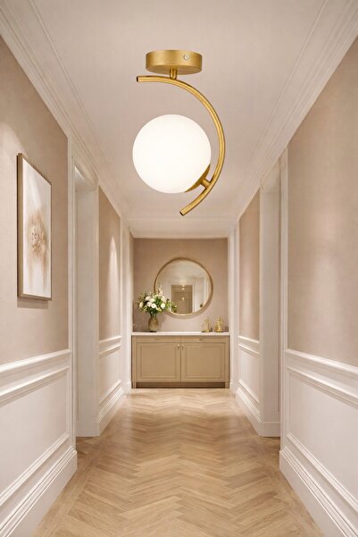 ESSLİGHT Flora tekli eskitme plafonyer beyaz camlı modern antre hol avizesi