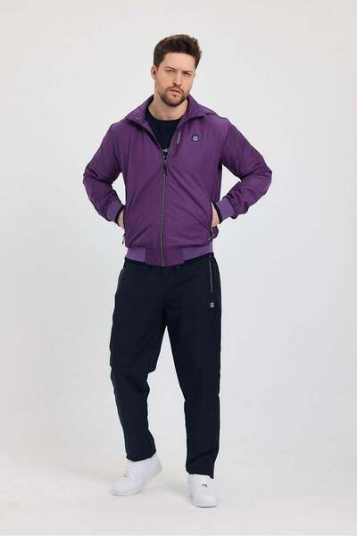 Piyera Men's Purple Parachute Fabric Stand Collar Zippered Tracksuit Set - 4045