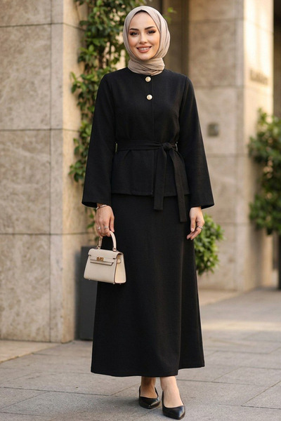 N.S NEVA STYLE Set dublu cu fustă și hijab negru 8304S