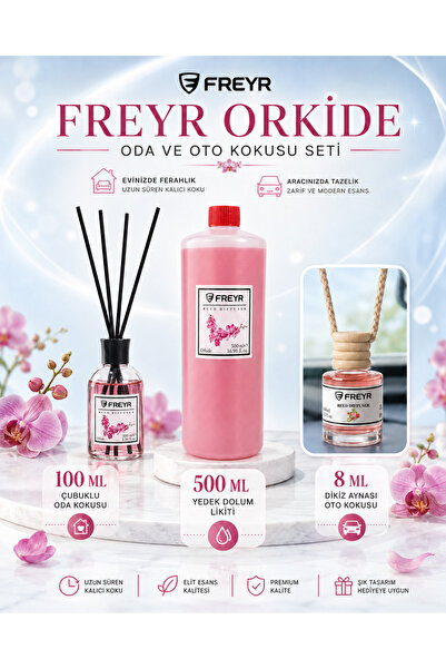 FREYR Oda ve Oto Kokusu Premium Orkide Seti - 500 ML Yedek Dolum Likiti + 100...