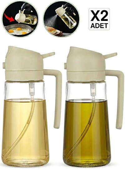 Funny Life 2'li Cam Yağdanlık Seti - Sprey ve Akıtmaz Başlıklı, 450 ml Ergono...