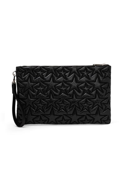 Ecrou Yıldız Desenli Siyah Parlak Portföy & Clutch Çanta Çıkarılabilir Bilekl...