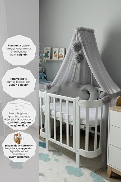 Kiddy Happy Gri Beşik Cibinliği Ve Cibinlik Aparatı