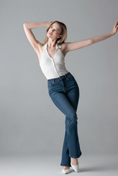 XRAY JEANS Pantaloni de damă elastic evazat Blue Denim