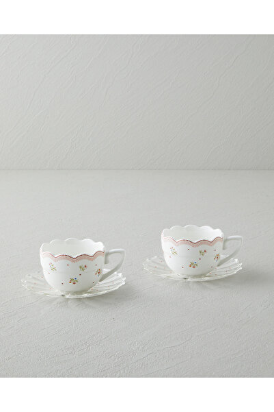 English Home Daisy Days New Bone China 4 Parça 2 Kişilik Cam Tabaklı Kahve Fi...