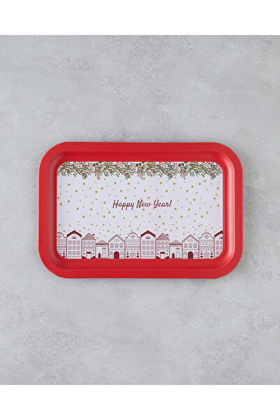 English Home Happy New Year Metal Tepsi 35x23 cm Kırmızı