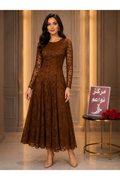NAWAEIM Soft Lace Padded Dress with Transparent Sleeves and Elegant Pleats fo...