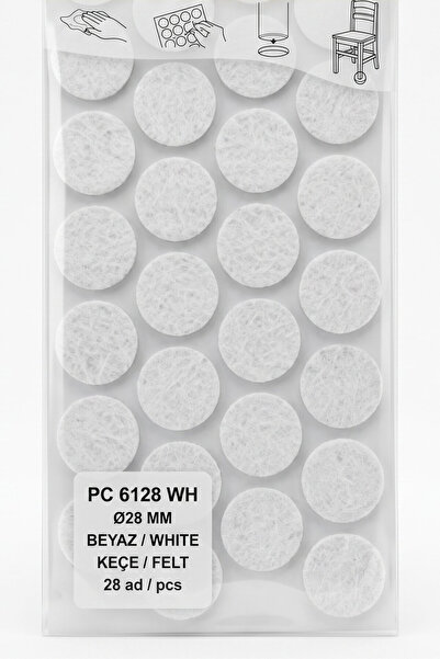 Diameter 28 White Furniture Felt Floor and Parquet Protector 28 Pack