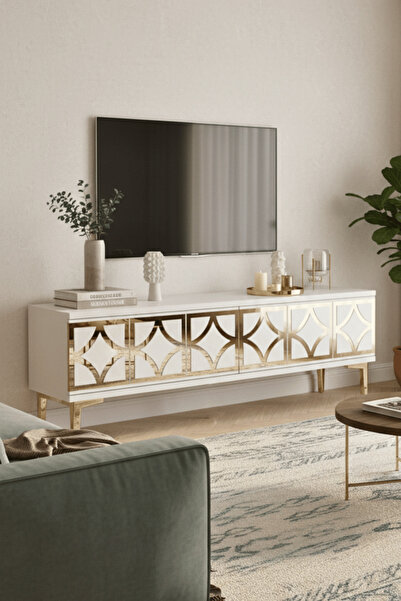 cnyr TSA1237BG - LEMTV120 TV STAND, TV SEHPASI BEYAZ - GOLD 120CM