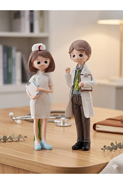 BIBLO Hedixo Hediyem Doktor & Hemşire 2'li Set 20 cm Dekoratif Heykel Ofis Kl...