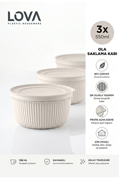 Lid Storage Container Set of 3 550 ml Plastic Refrigerator Food and Food Storage Container