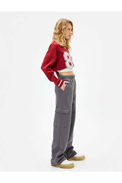 Koton Cargo Sweatpants High Waist Pocket Elastic Waist Cotton Blend