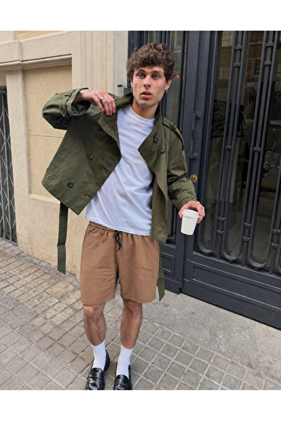 DAMGA JEANS Ανδρικό βαμβακερό σορτς Premium, χαλαρό, καφέ, καλοκαιρινό, χτενι...