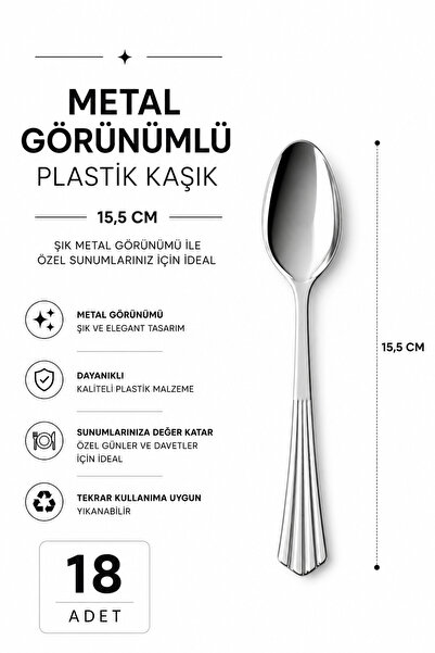 alenked Metal-Looking 15.5cm Plastic Spoons, Pack of 18