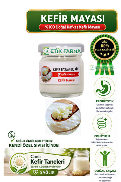 ETİK-FARMA Özel Üretim Organik Doğal Kafkas Süt Kefir Mayası [ Canlı Kefir Ta...