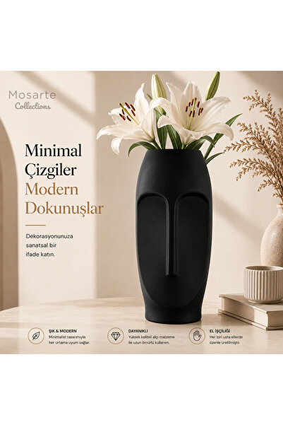 Mosarte Stoneface Series Minimalist Soyut Yüz Vazo / Heykel – Modern Dekorati...